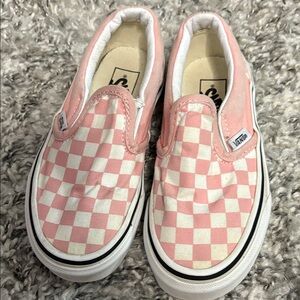 Vans Kids Pink and White Checkered Slip-On Sneakers 12